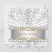 シルバーダイアモンズホワイト金ゴールドエレガントバースデーパーティー 招待状 (正面)