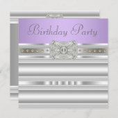 シルバーダイアモンズラベンダーパープルバースデーパーティー 招待状 (正面/裏面)