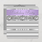 シルバーダイアモンズラベンダーパープルバースデーパーティー 招待状 (正面/裏面)