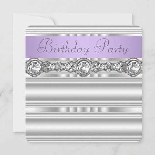 シルバーダイアモンズラベンダーパープルバースデーパーティー 招待状 (正面)