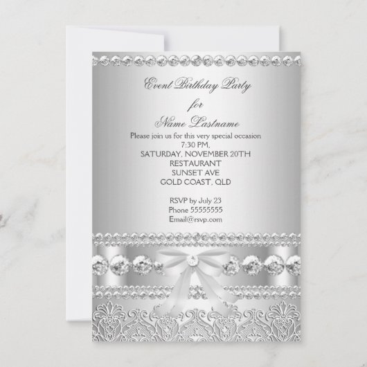 シルバーダイヤエレガントモンドのホワイトレースパーティー 招待状 (裏面)