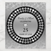 シルバーダイヤモンドとハート – シルバー記念日 ワインラベル (シングルラベル)