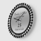 シルバーダイヤモンドとハート- 25周年 ラージ壁時計 (傾斜)