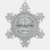 シルバーダイヤモンドとホワイトダイヤ結婚モンド25周年 スノーフレークピューターオーナメント (正面)