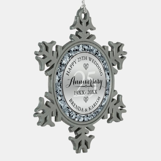 シルバーダイヤモンドとホワイトダイヤ結婚モンド25周年 スノーフレークピューターオーナメント (左)