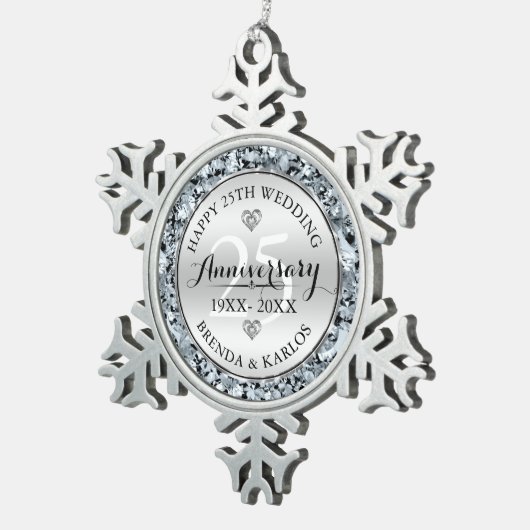 シルバーダイヤモンドとホワイトダイヤ結婚モンド25周年 スノーフレークピューターオーナメント (右)