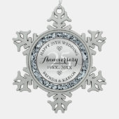 シルバーダイヤモンドとホワイトダイヤ結婚モンド25周年 スノーフレークピューターオーナメント (正面)