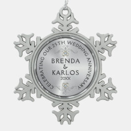 シルバーダイヤモンドとホワイトダイヤ結婚モンド25周年S スノーフレークピューターオーナメント