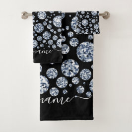 シルバーダイヤモンドグリッターきらきら光るライン バスタオルセット