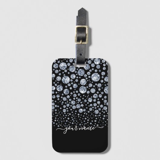 シルバーダイヤモンドグリッターきらきら光るライン ラゲッジタグ (正面縦)