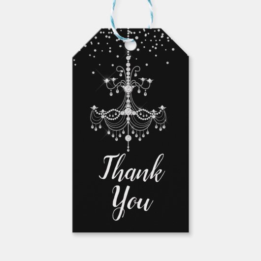 シルバーダイヤモンドグリッターシャンデリアスウィート16パーティー ギフトタグ (正面)