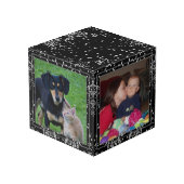 シルバーダイヤモンドグリッターブラックパーソナライズされたカスタム フォトキューブ (裏面アングル)