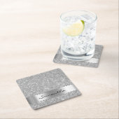 シルバーダイヤモンドグリッタールックきらきら光るスパーク スクエアペーパーコースター (インサイチュ)
