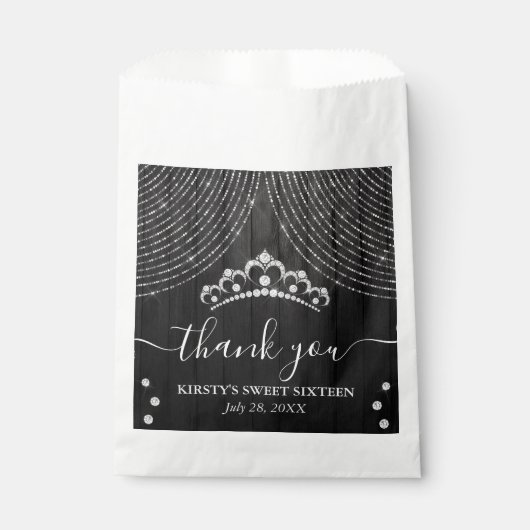 シルバーダイヤモンドティアラオンブラックウッドSweet sixteen フェイバーバッグ (正面)