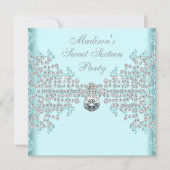 シルバーダイヤモンドティール（緑がかった色）ブルースウィート16バースデーパーティー 招待状 (正面)
