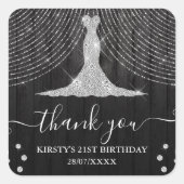 シルバーダイヤモンドドレスオンブラックウッド誕生日 スクエアシール (正面)