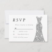 シルバーダイヤモンドドレスブライダルまたはバースデーパーティー 出欠カード (正面)