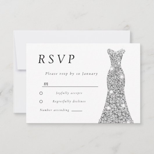 シルバーダイヤモンドドレスブライダルまたはバースデーパーティー 出欠カード (正面)