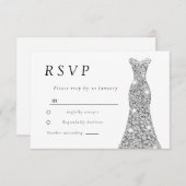 シルバーダイヤモンドドレスブライダルまたはバースデーパーティー 出欠カード (正面/裏面)