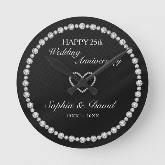 シルバーダイヤモンドハート ラウンド壁時計 (正面)