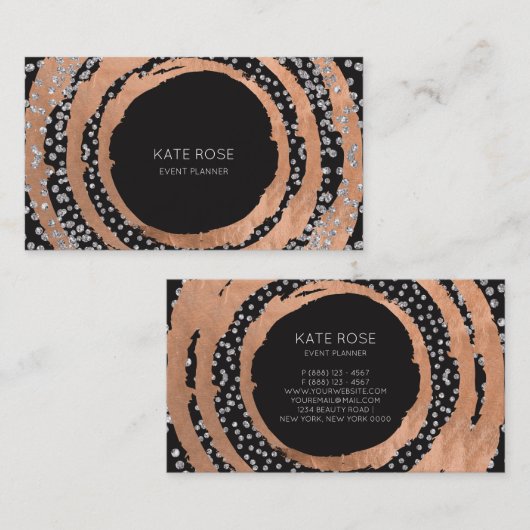 シルバーダイヤモンドバラ金ゴールドブラックスワロフスキー結晶 名刺 (正面/裏面)