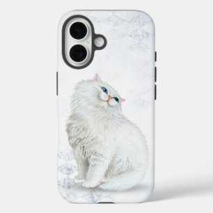 シルバーダイヤモンドパターンの白いペルシャ猫 iPhone 16ケース