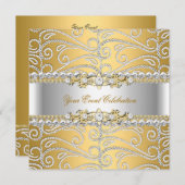 シルバーダイヤモンドホワイト金ゴールドエレガントバースデーパーティー3 招待状 (正面/裏面)