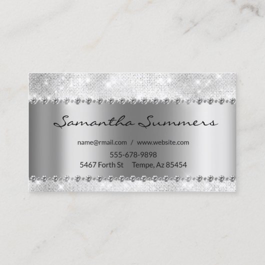 シルバーダイヤモンドメタルエレガントカスタマイズグリッター 名刺 (裏面)