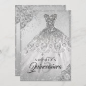 シルバーダイヤモンドレーススパークルガウンキンセアニェラ 招待状 (正面/裏面)