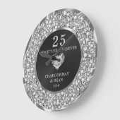 シルバーダイヤモンド及びハート大時計 ラージ壁時計 (傾斜)