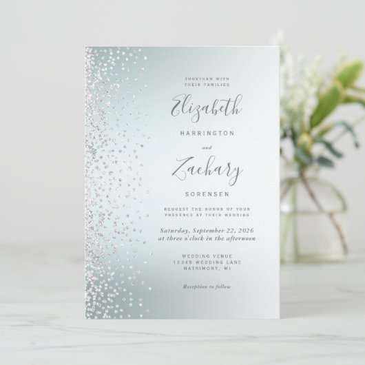 シルバーダイヤモンド紙吹雪アグラデーション結婚ア 招待状 (スタンド正面)