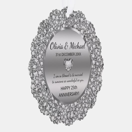 シルバーダイヤモンド結婚とハート記念日 オーナメントカード (右)