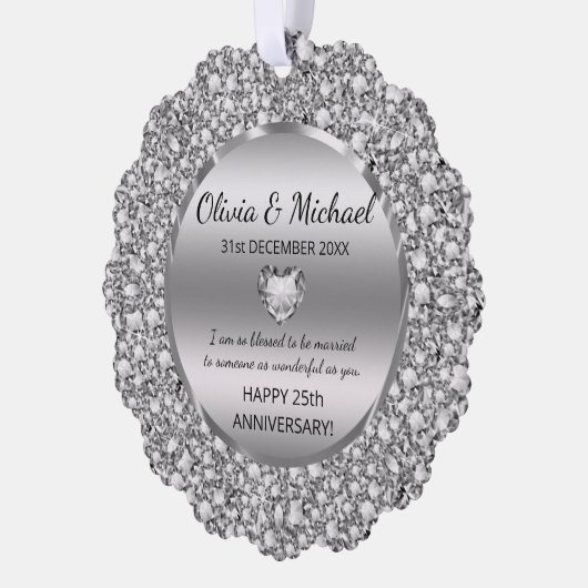 シルバーダイヤモンド結婚とハート記念日 オーナメントカード (左)