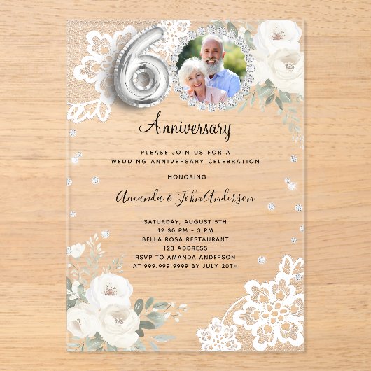 シルバーダイヤモンド花模様結婚60周年 アクリル招待状 (正面)