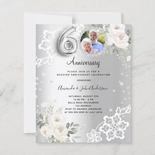 シルバーダイヤモンド花模様60結婚式招待状 (正面)