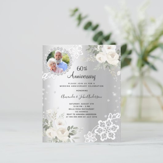 シルバーダイヤモンド花模様60結婚式招待状 (スタンド正面)