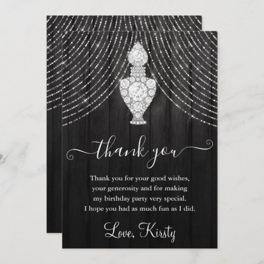 シルバーダイヤモンド香水ボトルバースデーパーティー サンキューカード (正面/裏面)