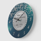シルバーダイヤモンド グリーン 25周年結婚記念日 ラージ壁時計 (傾斜)