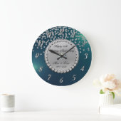 シルバーダイヤモンド グリーン 25周年 結婚記念日 ラージ壁時計 (ホーム)