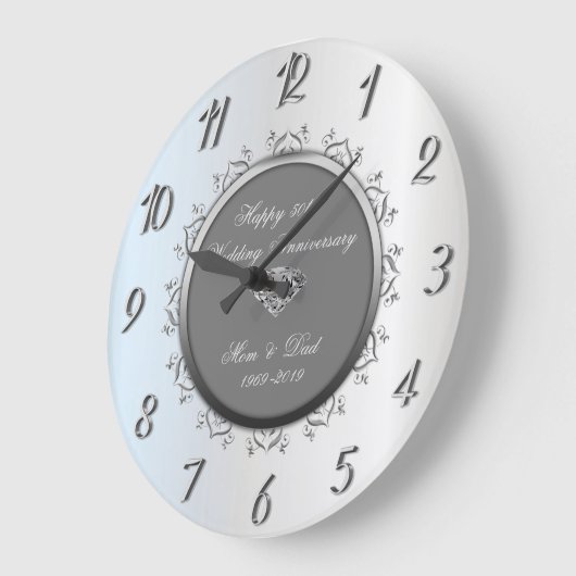 シルバーダイヤモンド スワール 50周年結婚記念日 ラージ壁時計 (傾斜)