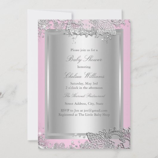 シルバーダイヤモンド&ティアラ ベビーシャワー招待状 招待状 (裏面)