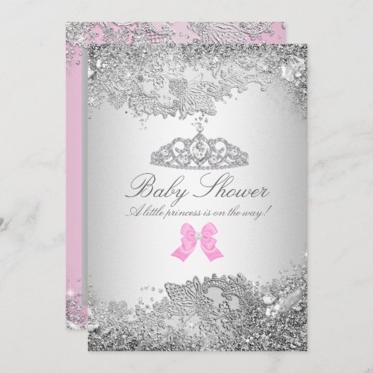 シルバーダイヤモンド&ティアラ ベビーシャワー招待状 招待状 (正面/裏面)