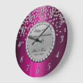 シルバーダイヤモンド パープル 25周年結婚記念日 ラージ壁時計 (傾斜)