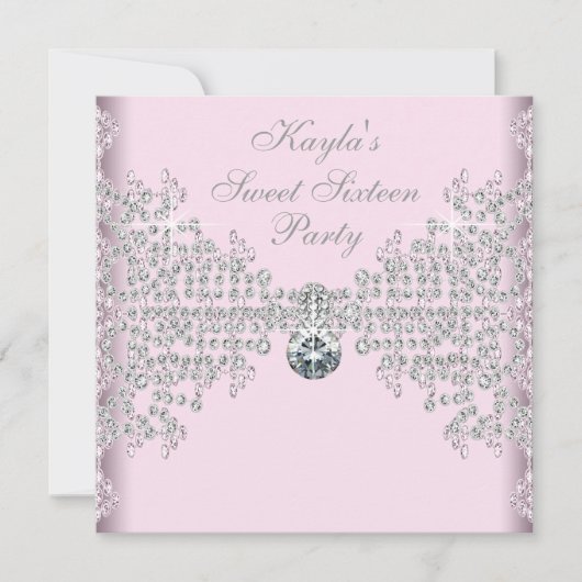 シルバーダイヤモンド ピンク スイート16 バースデーパーティー 招待状 (正面)