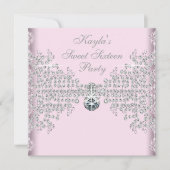 シルバーダイヤモンド ピンク スイート16 誕生日パーティー 招待状 (正面)