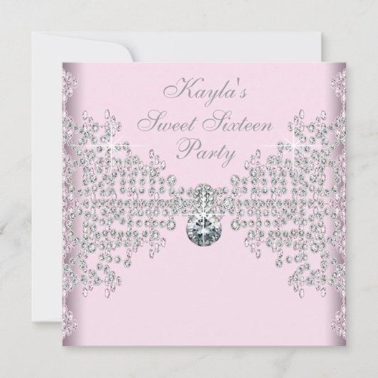シルバーダイヤモンド ピンク スウィート16 バースデーパーティー 招待状 (正面)