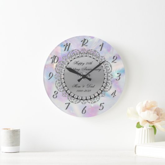 シルバーダイヤモンド ホログラフィック 25周年結婚記念日 ラージ壁時計 (ホーム)