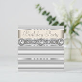 シルバーダイヤモンド ホワイトアイボリー クリーム バースデーパーティー 招待状 (スタンド正面)