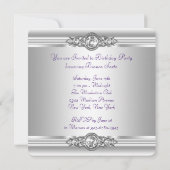 シルバーダイヤモンド ラベンダー パープル 誕生日パーティー 招待状 (裏面)