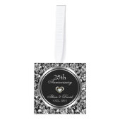 シルバーダマスクとハート – シルバー記念日 キューブオーナメント (正面)